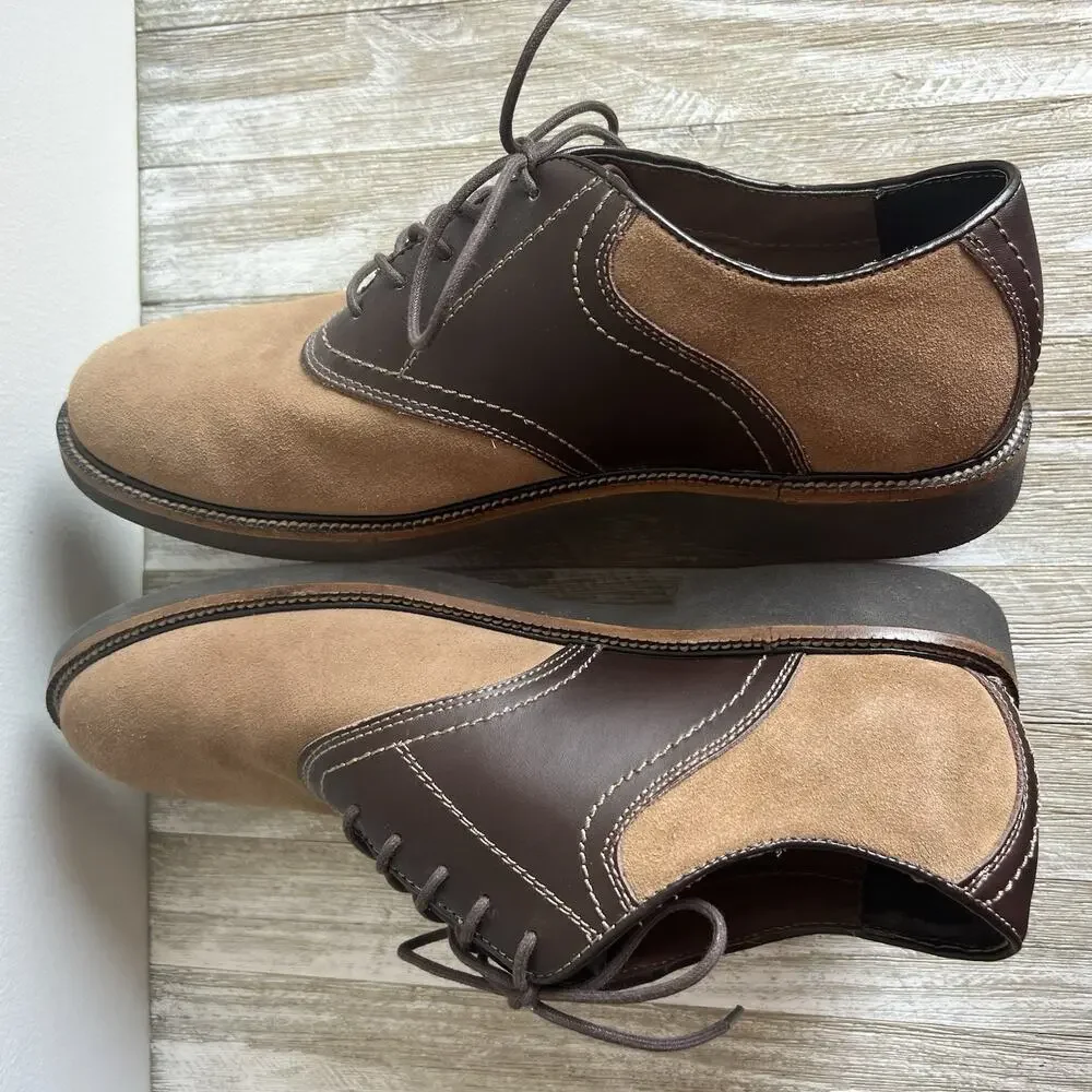 Brown Leather Suede Two Tone Mens Oxford Saddle Shoes Size 9 By Simple